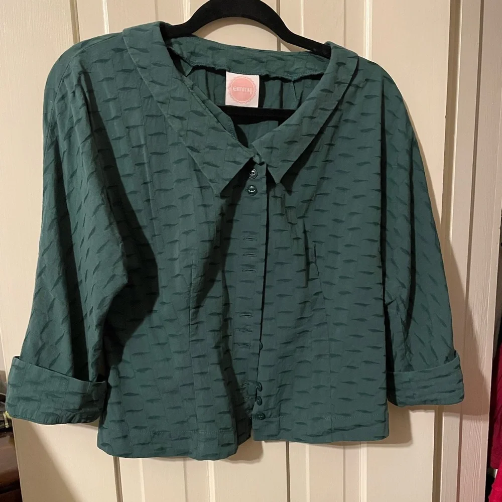 Emmy Design Size 42 Darling Dolma Blouse Green Feather - Picture 1 of 8